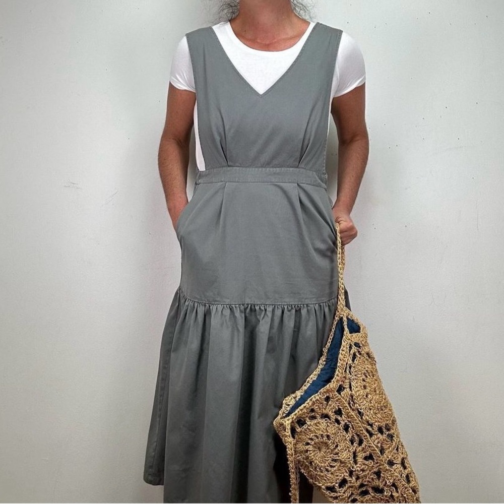 Vintage Grey Japanese Cotton Grey Pinafore Midi Dress